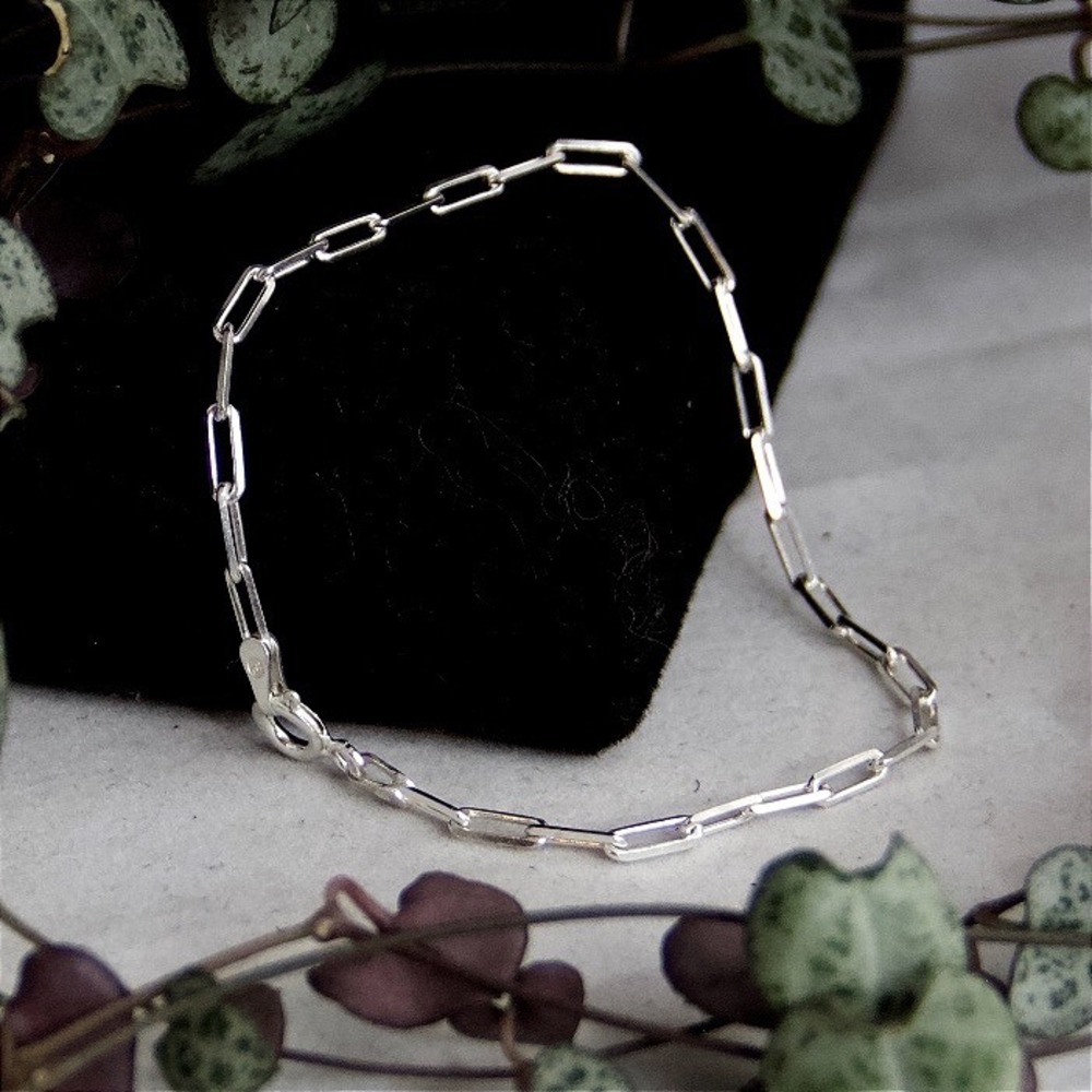 Sterling Silver Paperclip Chain Bracelet 925 Minimalist Link 7 Inch 2.65mm - Picture 2 of 8